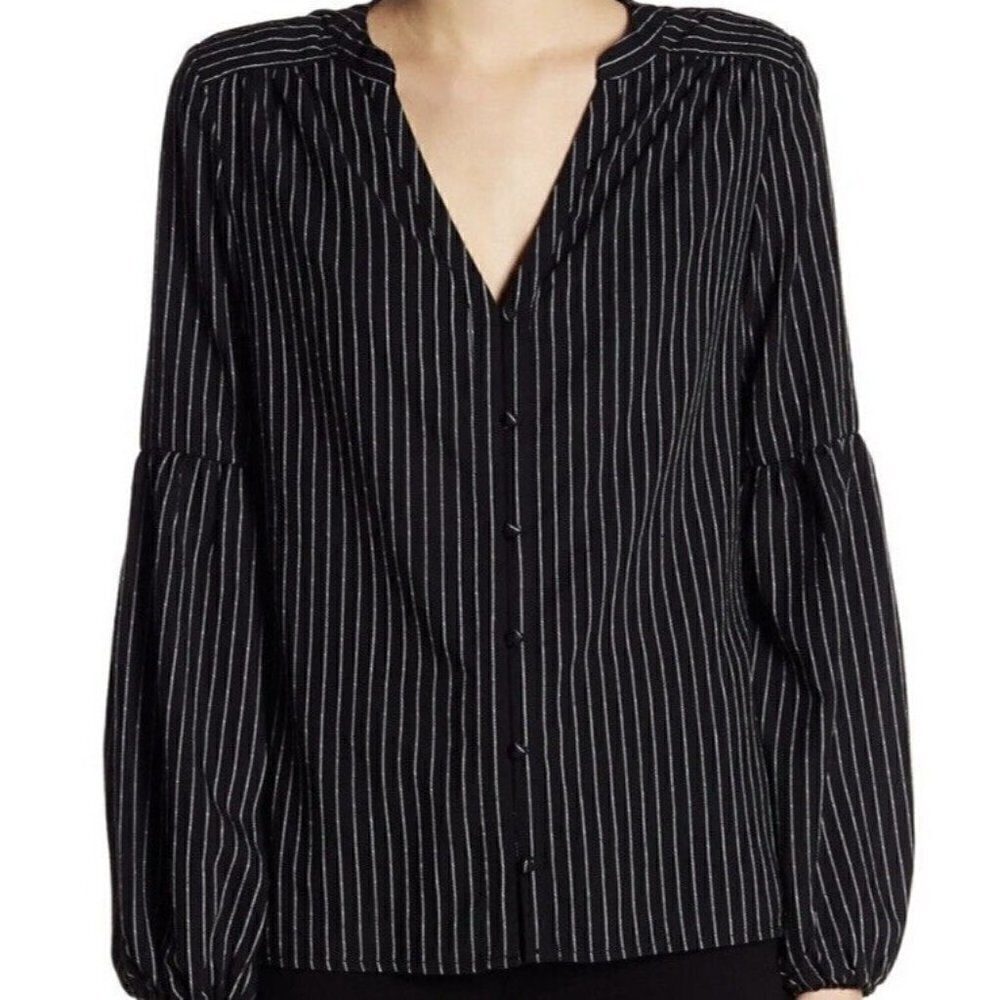 $178 PAIGE SzS STRIPED PRINT BALLON SLEEVE BUTTON FRONT BLOUSE BLACK/WHITE